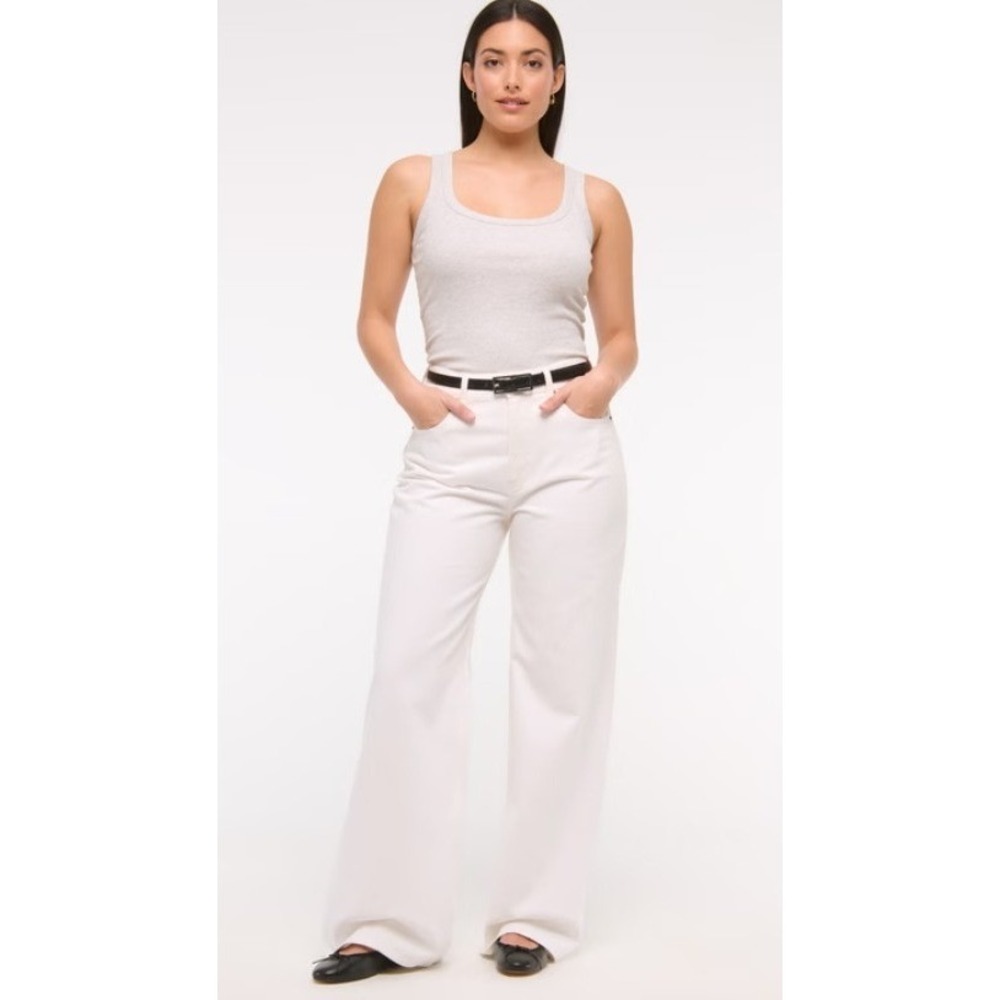 Abercrombie & Fitch Curve Love High Rise Wide Leg Jeans White 30